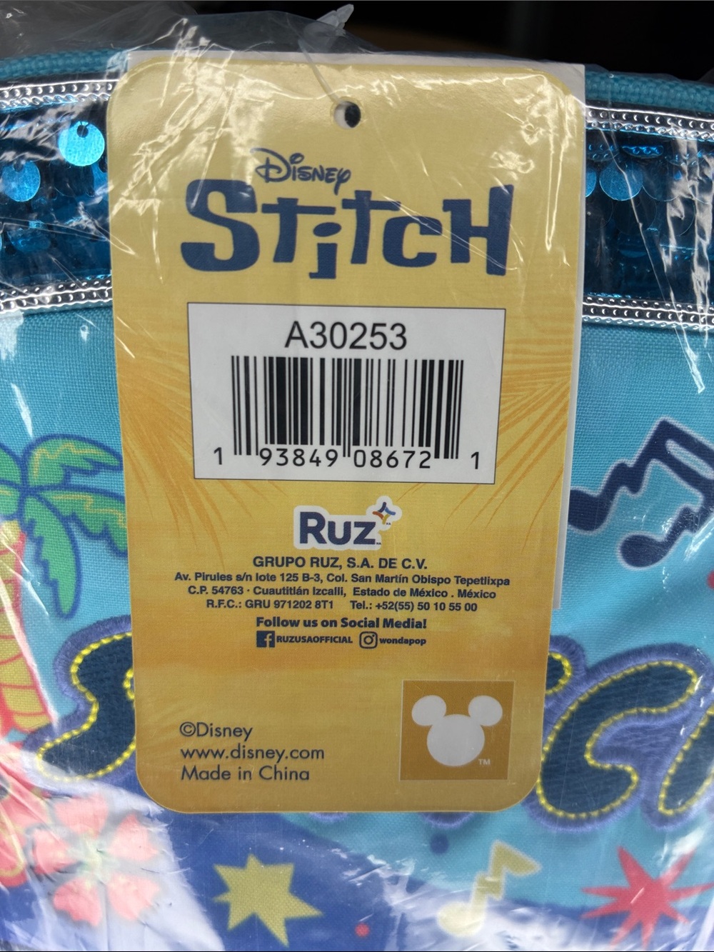 Disney Blue Sequin Stitch Kids Backpack with Front Pocket - Picture 3 of 6